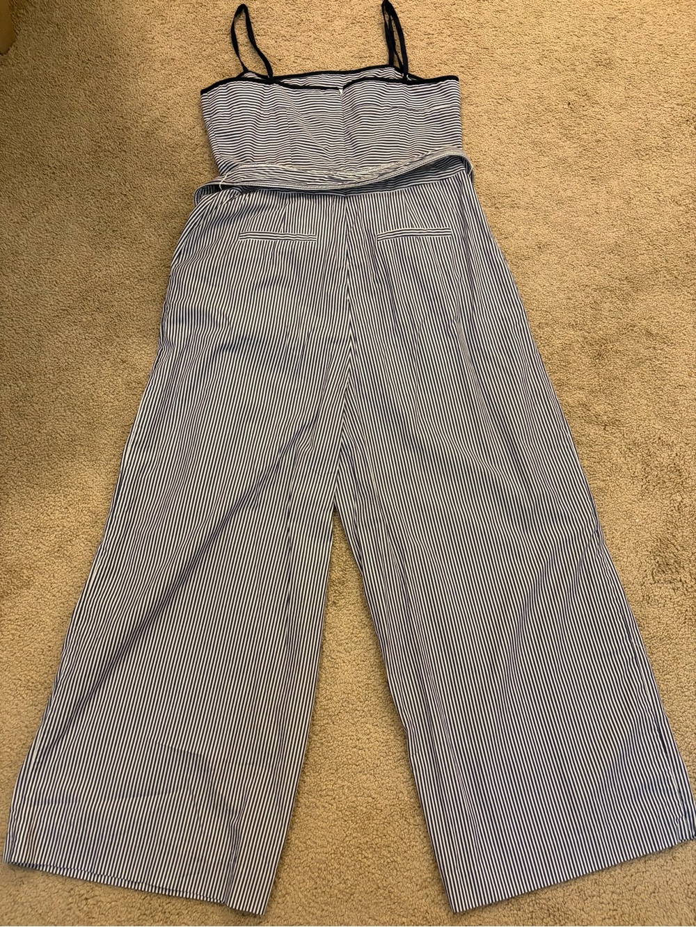 ⁠J.Crew Marseille Blue White Pinstripe Wide Leg Crop Jumpsuit Size 2 - Picture 8 of 11